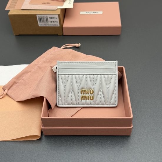 Miu Miu Matelasse Leather Card Case 5MC076 Gray Blue