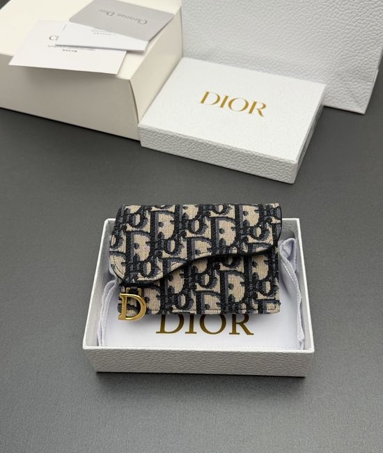 Christian Dior CD Bloom Saddle Card Holder Jacquard Blue S5611