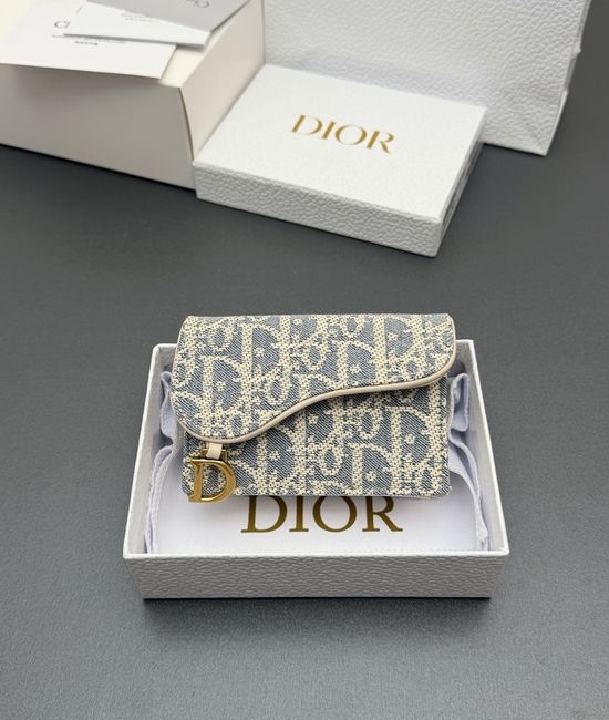 Christian Dior CD Bloom Saddle Card Holder Raffia S5611