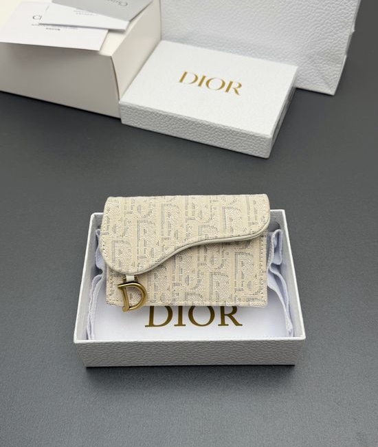 Christian Dior CD Bloom Saddle Card Holder Jacquard White S5611
