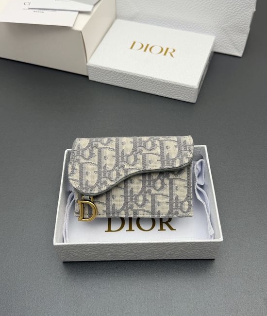 Christian Dior CD Bloom Saddle Card Holder Jacquard Grey S5611