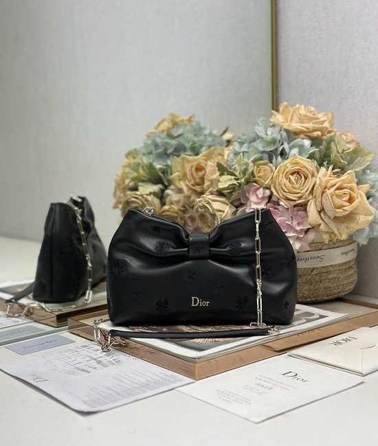 Christian Dior CD Lambskin Black Embroidery Clutch Bag 020184