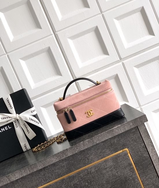 Chanel Lunch Box Bag Black and Sakura Pink 788