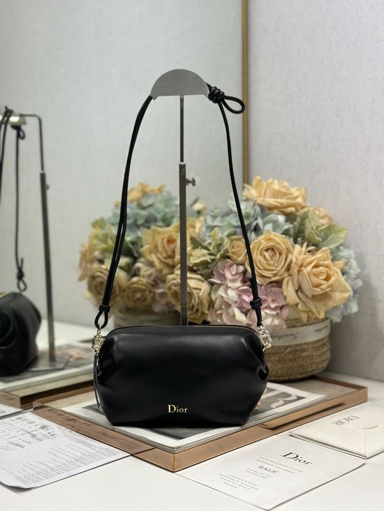 Christian Dior Bow Handbag Black Sheepskin S3900