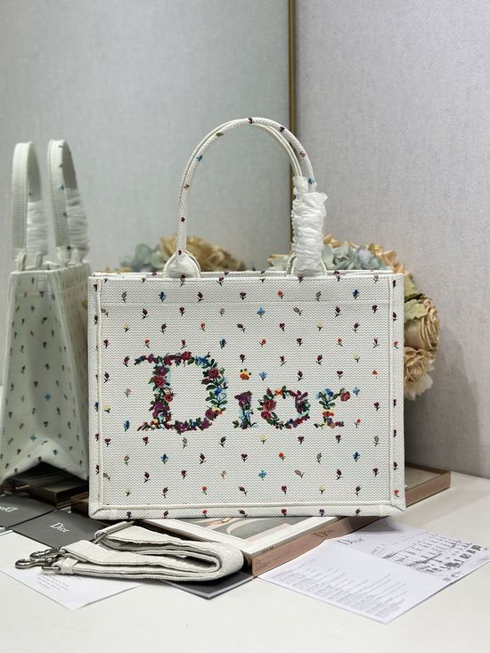 Christian Dior Book Tote Floral With Strap Medium 1286