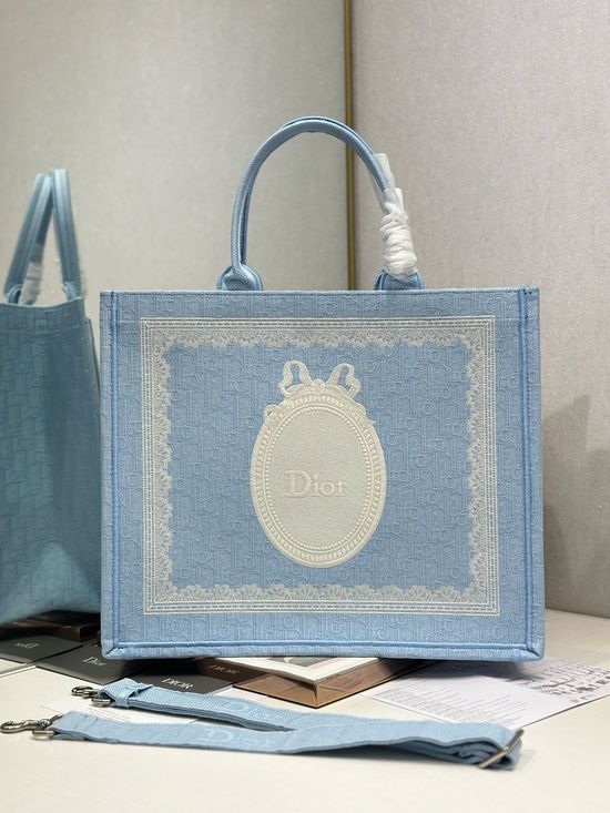 Christian Dior Book Tote Sky Blue Striped 1286