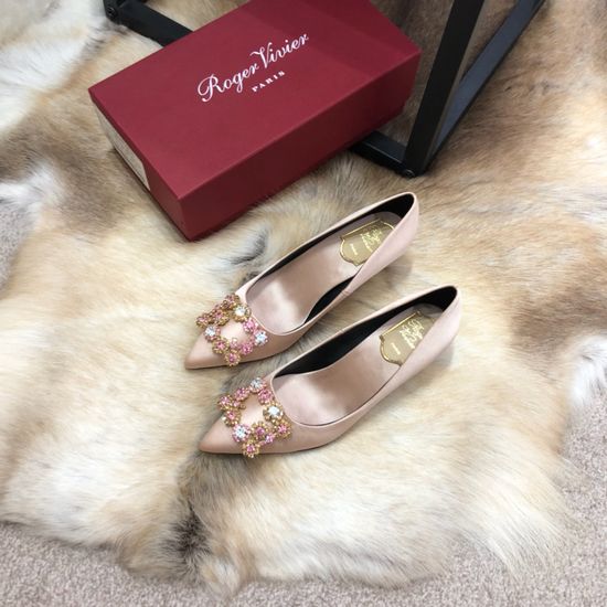 Roger Viver Silk Upper Shiny Sole Rhinestone Buckle Comfortable Heels