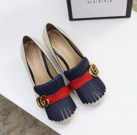 Gucci Classic Fringe Chunky Heel Pumps Cowhide Upper Non-slip Sole