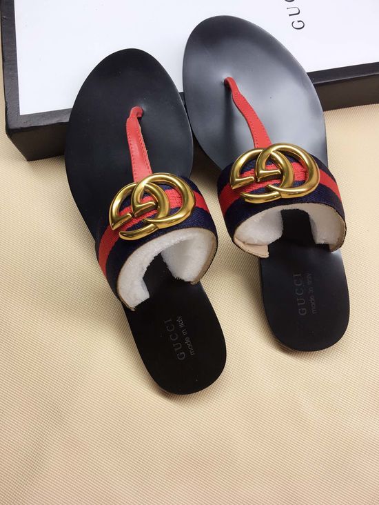 Gucci Cowhide Upper Flip Flops with Metal Decor