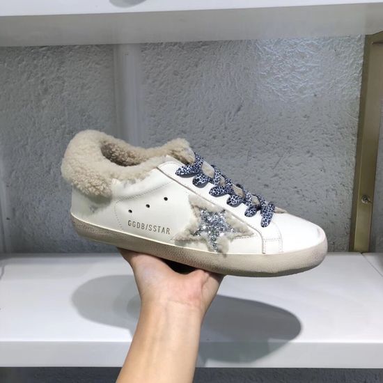 Golden Goose Wool Lined Distressed Leather Casual Sneakers With Latex Insole