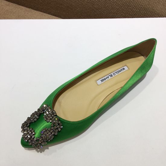 Manolo Blahnik Elegant Satin Upper Crystal Buckle Formal Daily Shoes