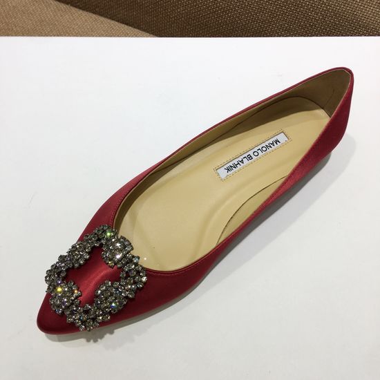 Manolo Blahnik Elegant Satin Upper Crystal Buckle Formal Daily Shoes