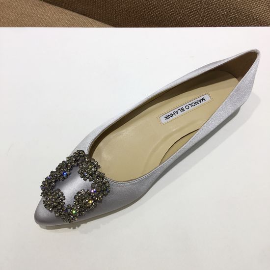 Manolo Blahnik Elegant Satin Upper Crystal Buckle Formal Daily Shoes