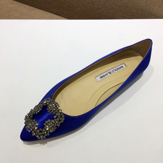 Manolo Blahnik Elegant Satin Upper Crystal Buckle Formal Daily Shoes