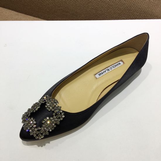 Manolo Blahnik Elegant Satin Upper Crystal Buckle Formal Daily Shoes