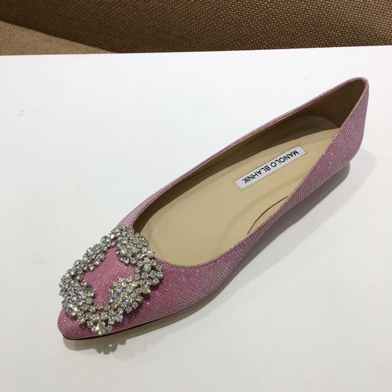 Manolo Blahnik Elegant Satin Upper Crystal Buckle Formal Daily Shoes