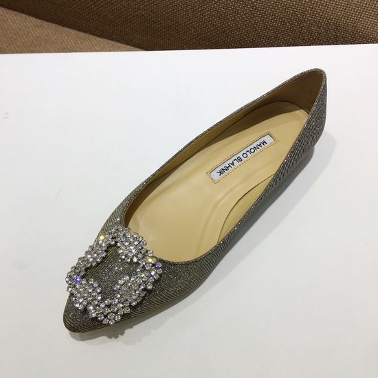 Manolo Blahnik Elegant Satin Upper Crystal Buckle Formal Daily Shoes