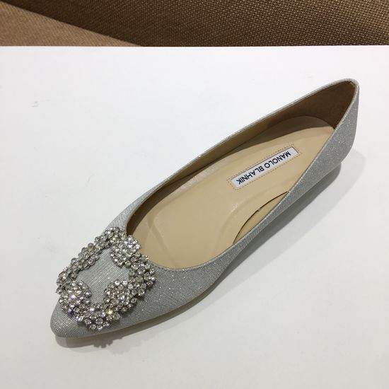 Manolo Blahnik Elegant Satin Upper Crystal Buckle Formal Daily Shoes