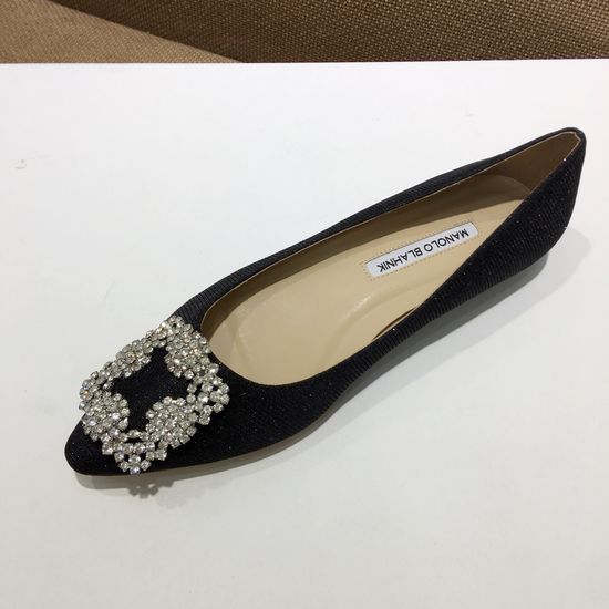 Manolo Blahnik Elegant Satin Upper Crystal Buckle Formal Daily Shoes