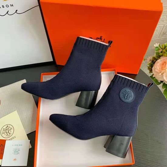 Hermes Elegant Knitted Upper Boots Sheepskin Insole Leather Sole