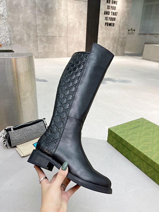 Gucci Classic Embossed Leather Tall Boots Comfortable Stylish