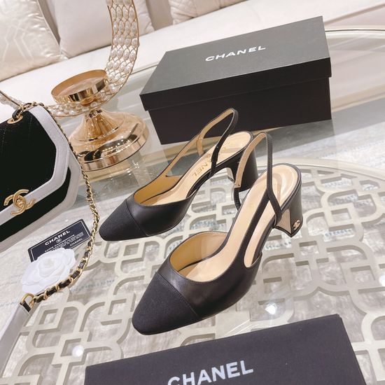 Chanel Colorblock Mid Heel Peep Toe Sandals Sophisticated