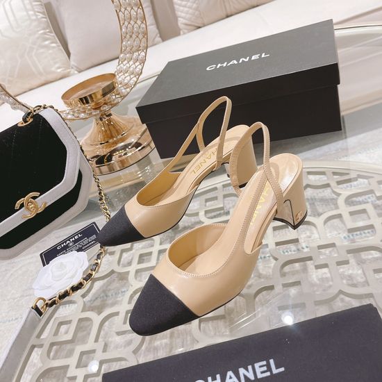 Chanel Colorblock Mid Heel Peep Toe Sandals Sophisticated