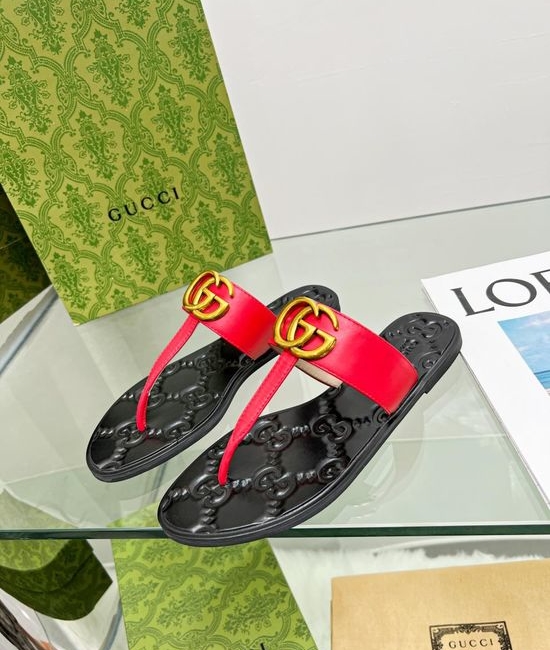Gucci Cowhide Upper Flip Flops with Wear Resistant Soles