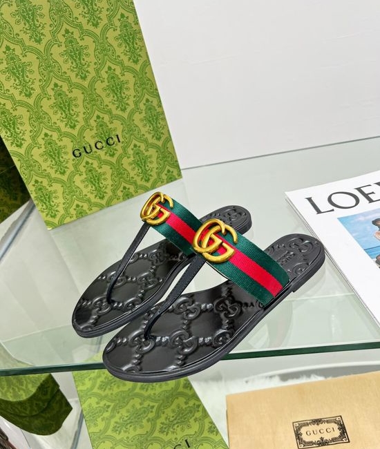 Gucci Cowhide Upper Flip Flops with Wear Resistant Soles