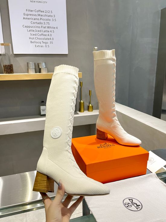 Hermes Stretchy Block Heel Ankle Boots With Soft Insole