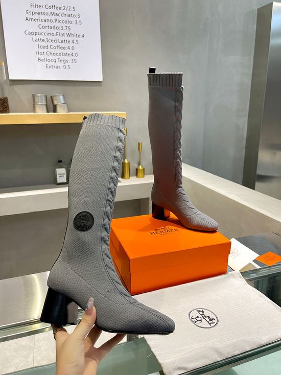 Hermes Stretchy Block Heel Ankle Boots With Soft Insole