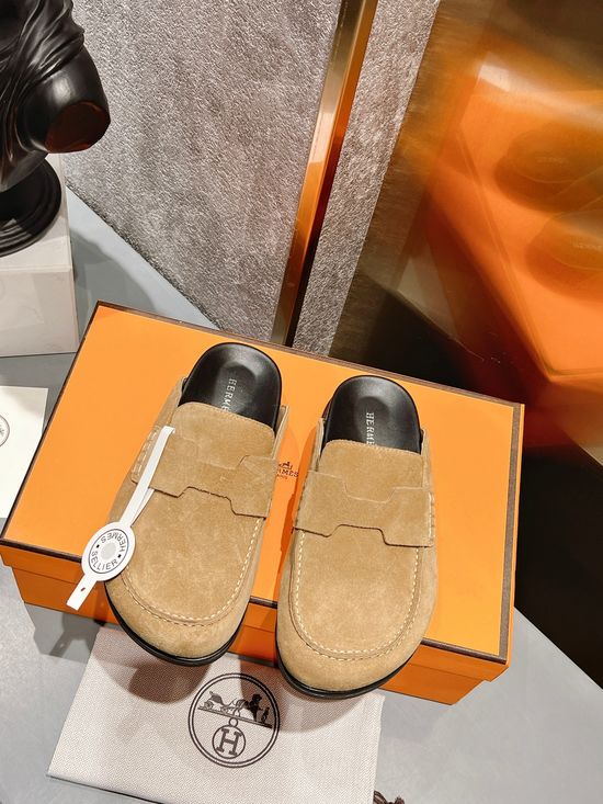 Hermes Suede Lined Comfortable Versatile Casual Slides