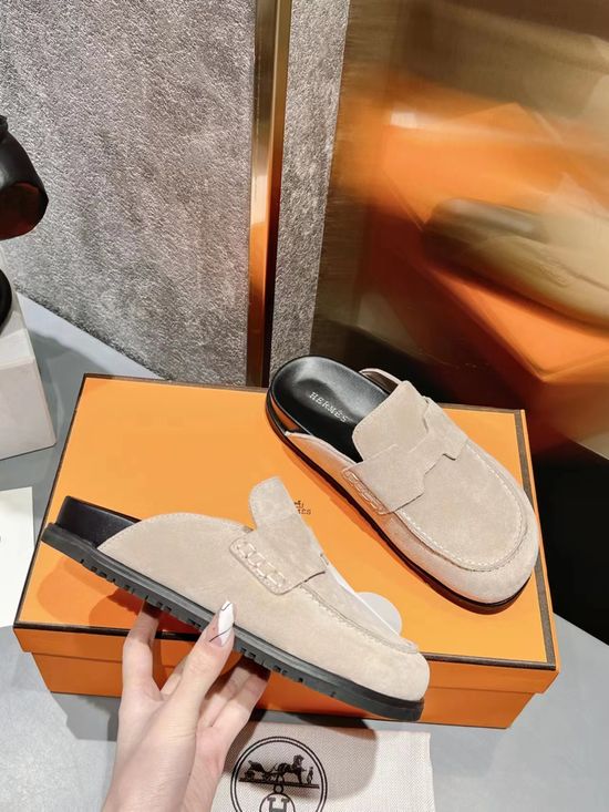 Hermes Suede Lined Comfortable Versatile Casual Slides