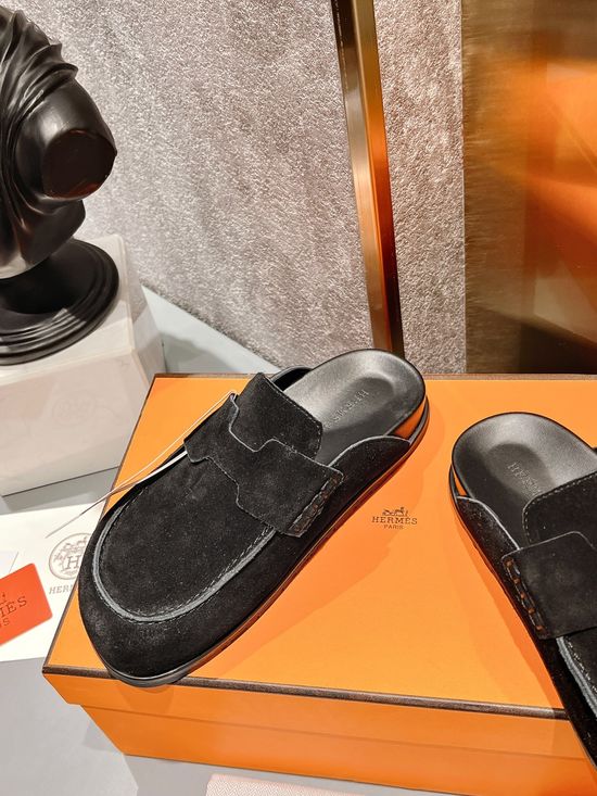Hermes Suede Lined Comfortable Versatile Casual Slides