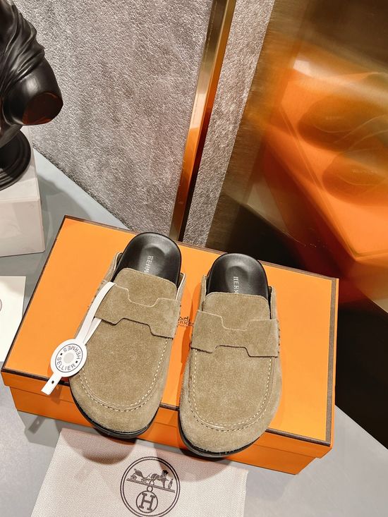 Hermes Suede Lined Comfortable Versatile Casual Slides