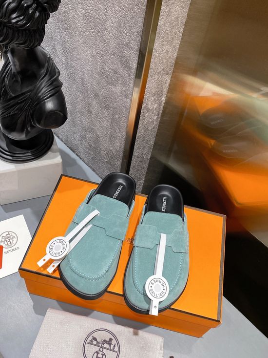 Hermes Suede Lined Comfortable Versatile Casual Slides