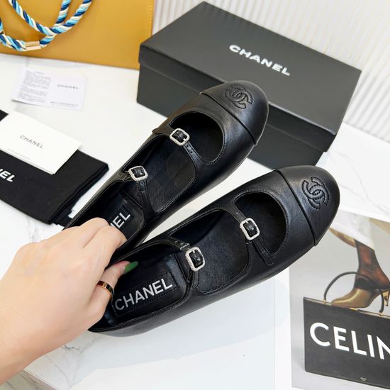 Chanel Elegant Soft Leather Mary Jane Ballet Flats