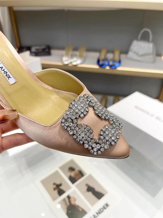 Manolo Blahnik Glitter Sequined High Heels Rhinestone Buckle Leather Sole