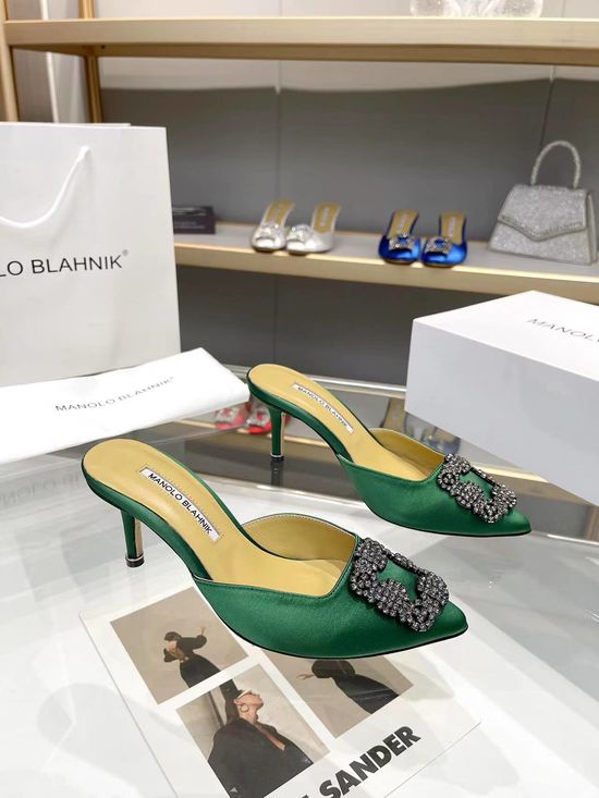Manolo Blahnik Glitter Sequined High Heels Rhinestone Buckle Leather Sole