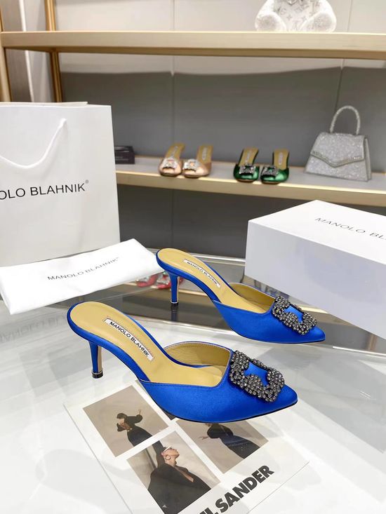 Manolo Blahnik Glitter Sequined High Heels Rhinestone Buckle Leather Sole