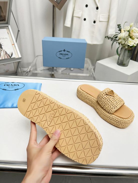 Prada Upgraded Handwoven PP Straw Casual Footwear