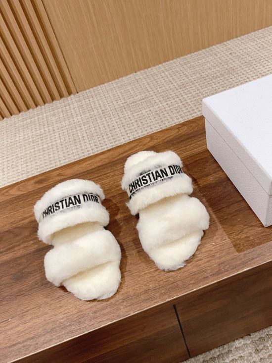 Christian Dior Wool Lined Flat Slippers Soft Leather Sole