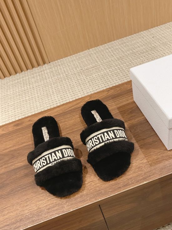 Christian Dior Wool Lined Flat Slippers Soft Leather Sole