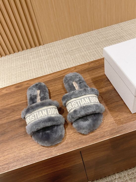 Christian Dior Wool Lined Flat Slippers Soft Leather Sole