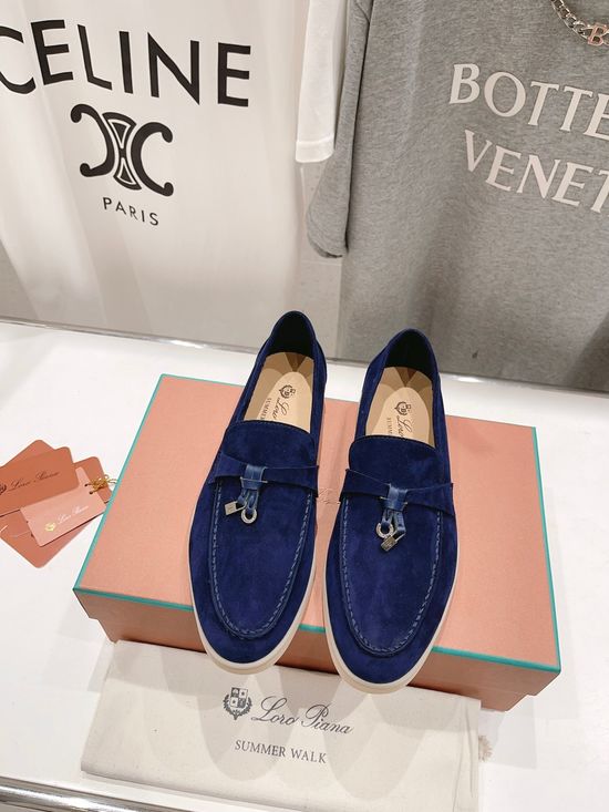 Loro Piana Classic Comfortable Suede Loafers with Knit Upper