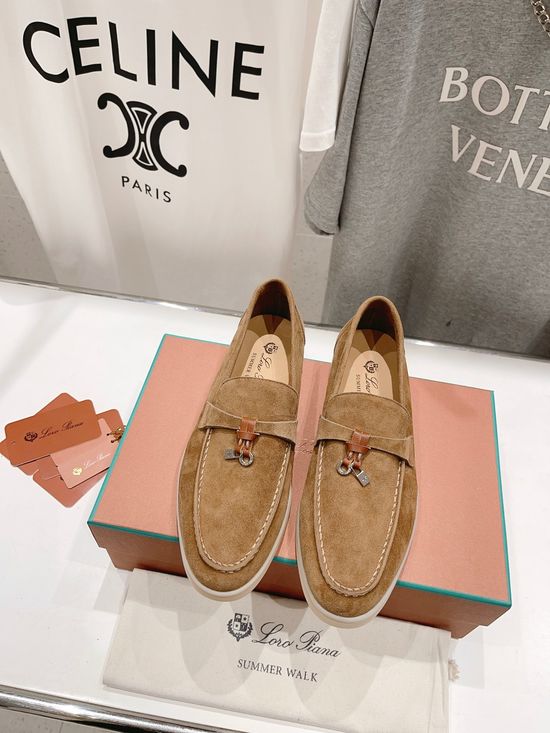 Loro Piana Classic Comfortable Suede Loafers with Knit Upper
