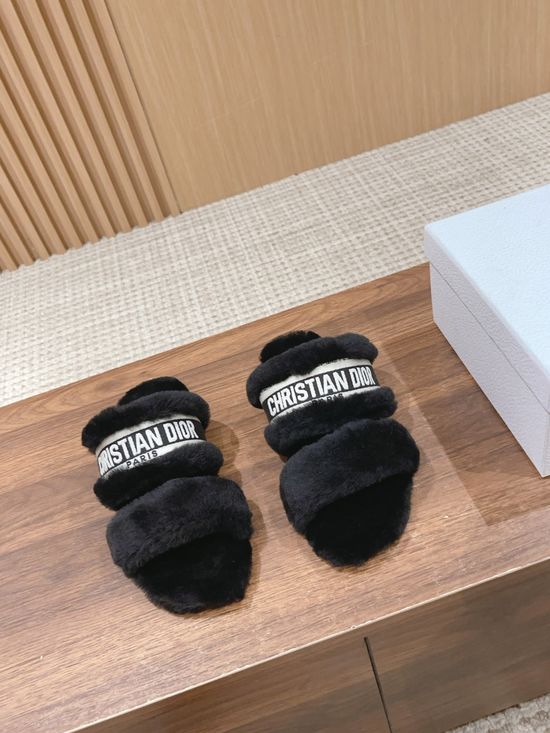 Christian Dior Wool Lined Flat Slippers Soft Leather Sole