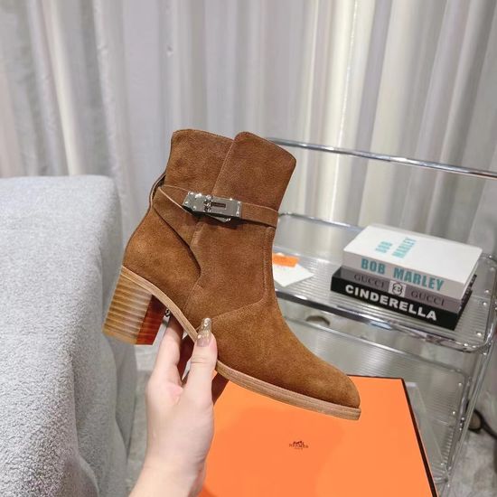 Hermes Classic Low-heel Leather Ankle Boots with Steel Accents