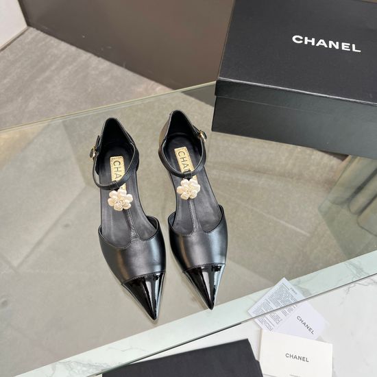 Chanel Color Block Pointed Toe Leather Dress Flats