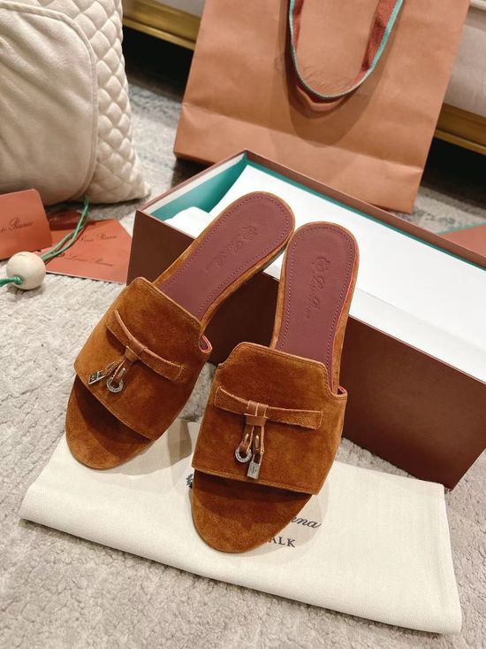 Loro Piana Soft Suede Upper Comfortable Casual Slide Sandals